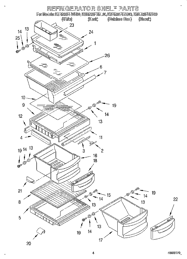 REFRIGERATOR SHELF Diagram and Parts List for KSRB25FHBL00  KitchenAid Refrigerator