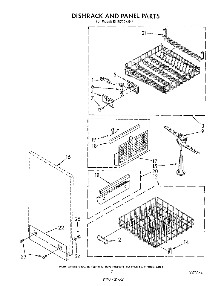 DISHRACK AND PANEL Diagram and Parts List for DU9700XR7  Whirlpool Dishwasher