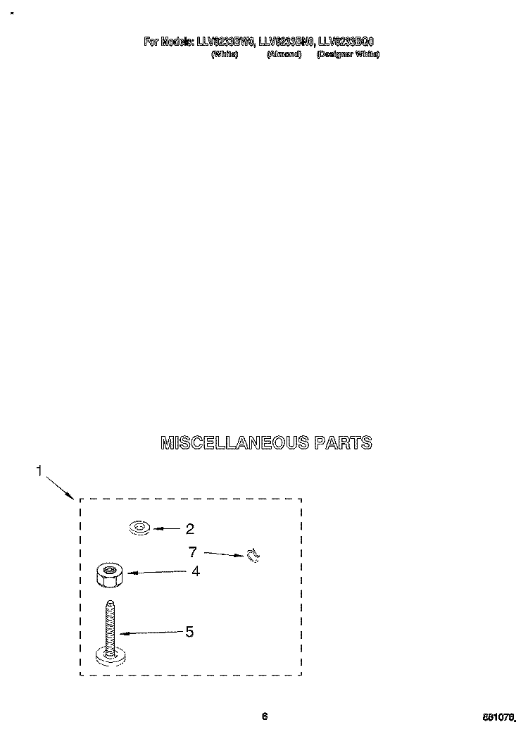 MISCELLANEOUS Diagram and Parts List for LLV8233BN0  Whirlpool Washer