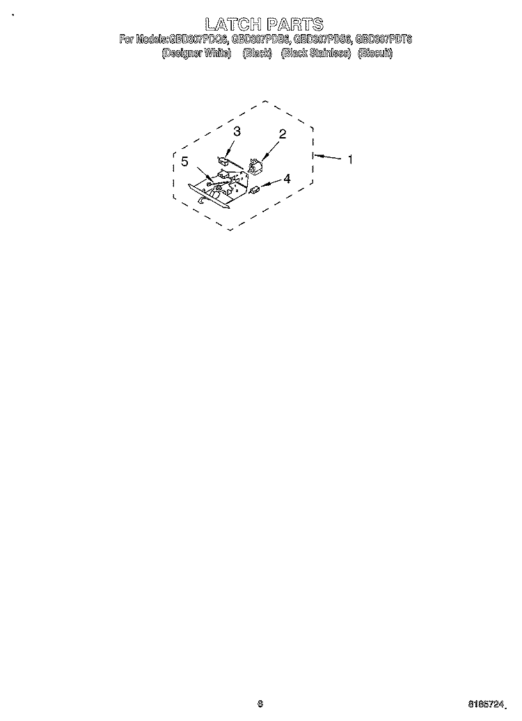 LATCH Diagram and Parts List for GBD307PDS6  Whirlpool Wall Oven