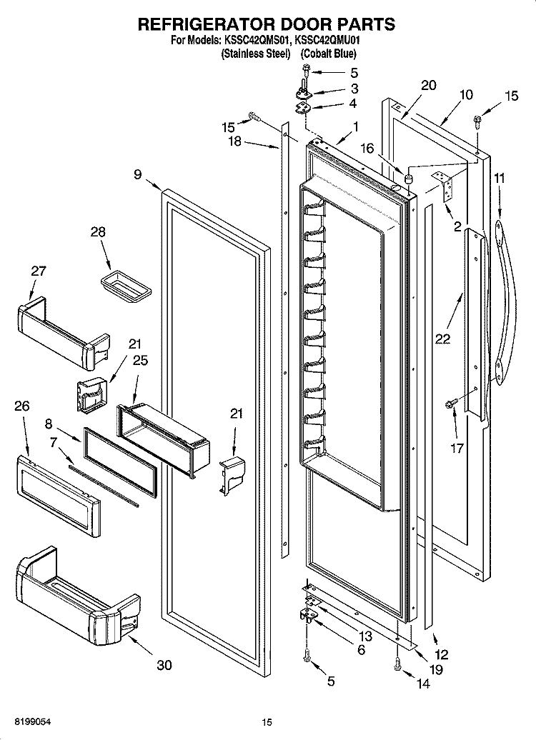 REFRIGERATOR DOOR PARTS Diagram and Parts List for KSSC42QMS01  KitchenAid Refrigerator