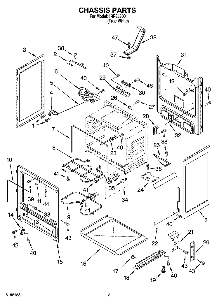 CHASSIS PARTS Diagram and Parts List for IRP85800  Inglis Range