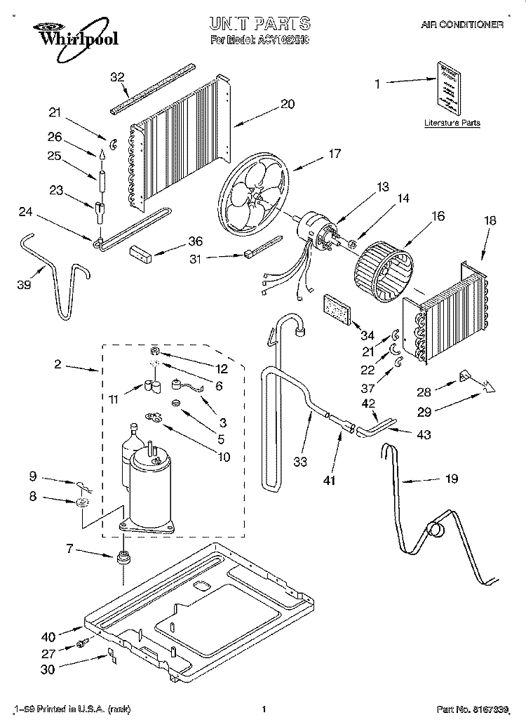 UNIT, LITERATURE Diagram and Parts List for ACV102XH0  Whirlpool Air Conditioner