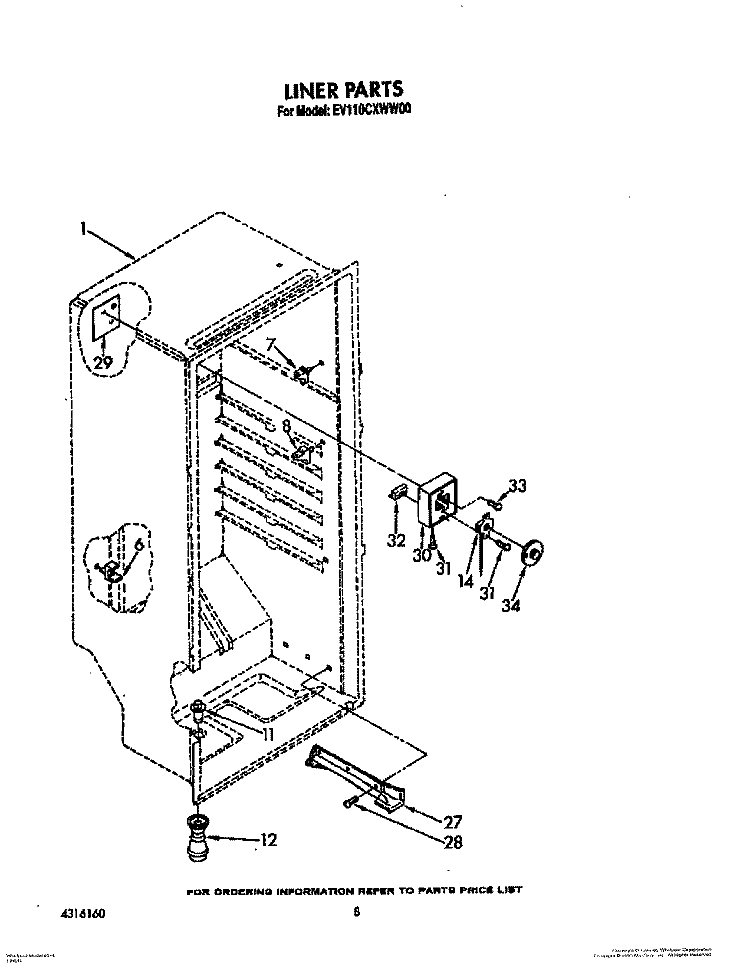 LINER Diagram and Parts List for EV110CXWW00  Whirlpool Freezer