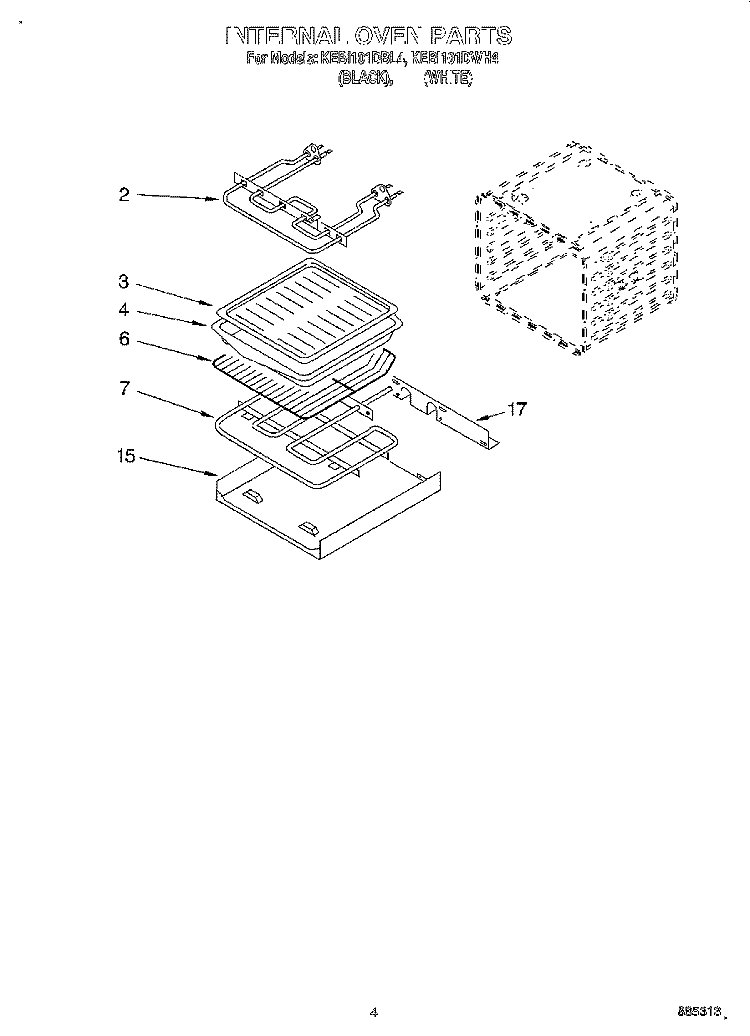 INTERNAL OVEN Diagram and Parts List for KEBI101DWH4  KitchenAid Wall Oven