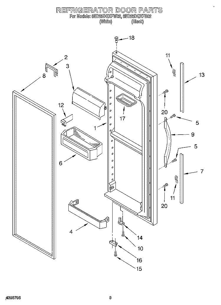 REFRIGERATOR DOOR Diagram and Parts List for 6ED25DQXFB02  Whirlpool Refrigerator