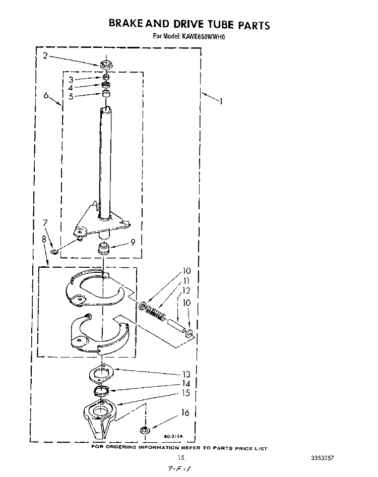 BRAKE AND DRIVE TUBE Diagram and Parts List for KAWE660WAL0  KitchenAid Washer