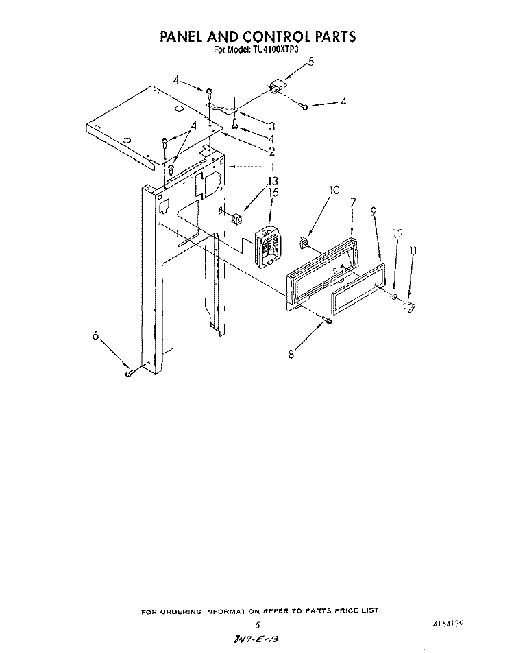 PANEL AND CONTROL Diagram and Parts List for TU4100XTP3  Whirlpool Trash Compactor
