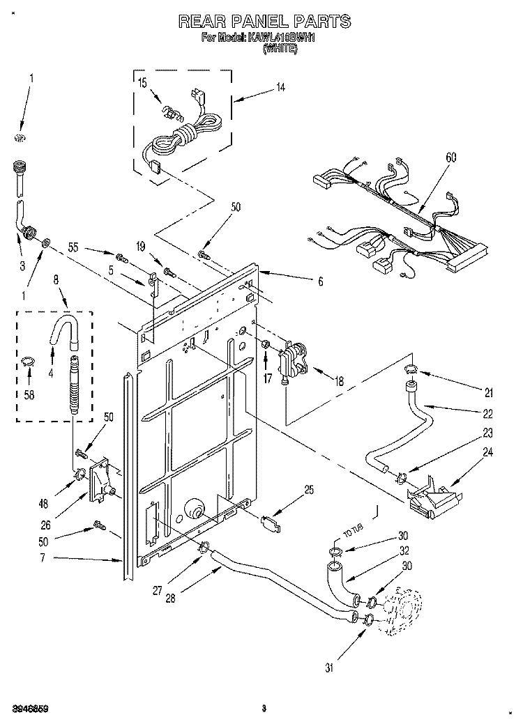 REAR PANEL Diagram and Parts List for KAWL410BWH1  KitchenAid Washer