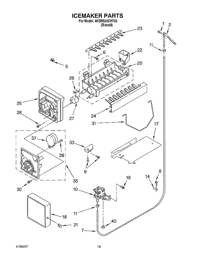 ICEMAKER PARTS, PARTS NOT ILLUSTRATED Diagram and Parts List for 4KSRS22CHT03  KitchenAid Refrigerator