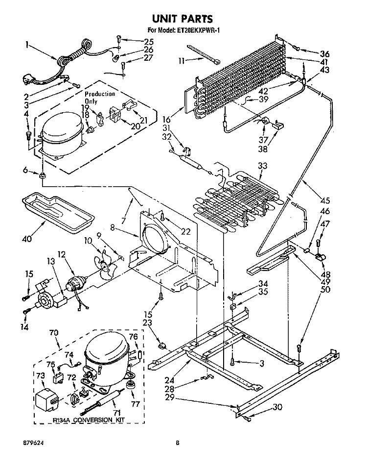 UNIT Diagram and Parts List for ET20EKXPWR1  Whirlpool Refrigerator