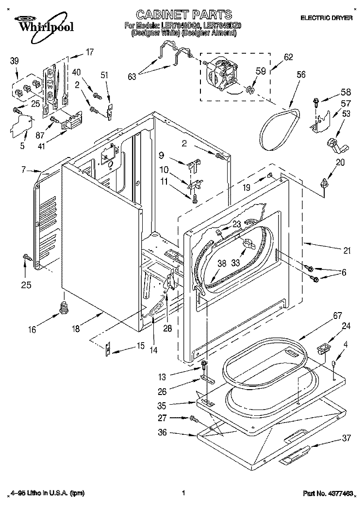 SECTION Diagram and Parts List for LER7848DZ0  Whirlpool Dryer