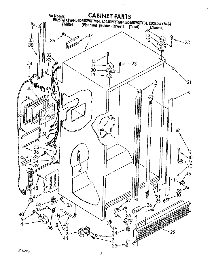 CABINET Diagram and Parts List for ED25DWXTG04  Whirlpool Refrigerator