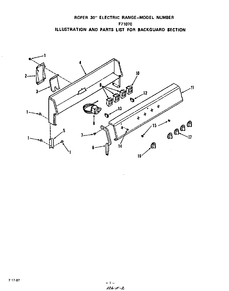 MAIN SECTION Diagram and Parts List for F7107W0  Roper Range