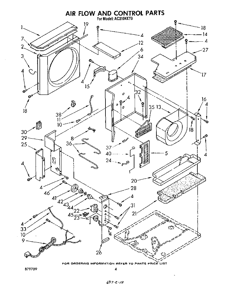 AIRFLOW AND CONTROL Diagram and Parts List for AC2104XT0  Whirlpool Air Conditioner