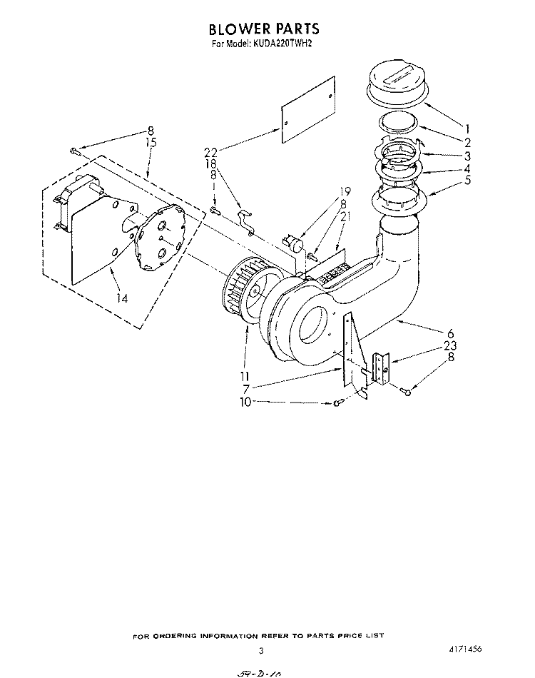 BLOWER Diagram and Parts List for KUDA220TWH2  KitchenAid Dishwasher