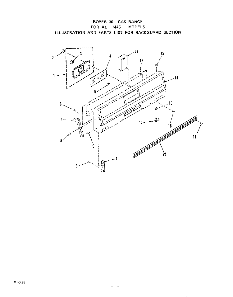 MAIN TOP Diagram and Parts List for 1445W1A  Roper Range