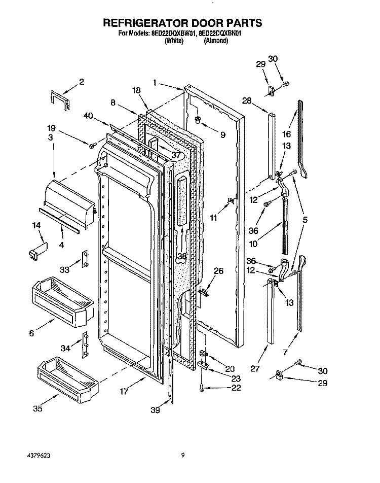 REFRIGERATOR DOOR Diagram and Parts List for 8ED22DQXBN01  Whirlpool Refrigerator