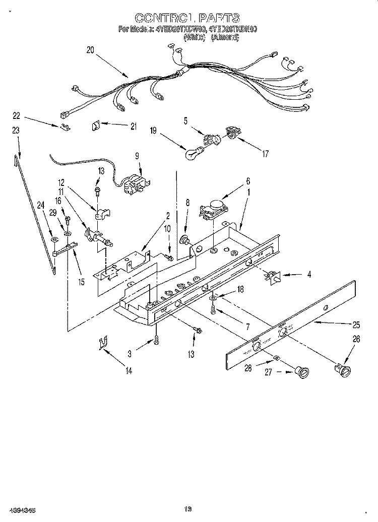 CONTROL, LIT/OPTIONAL Diagram and Parts List for 4YED20TKDN00  Whirlpool Refrigerator