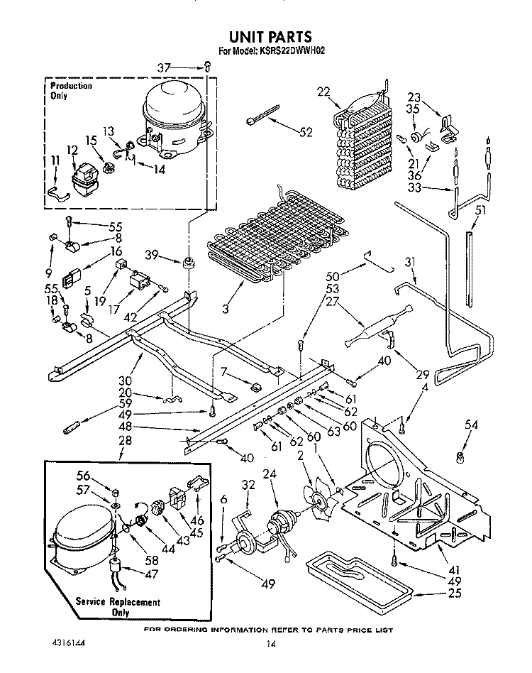 UNIT Diagram and Parts List for KSRS22DWAL02  KitchenAid Refrigerator