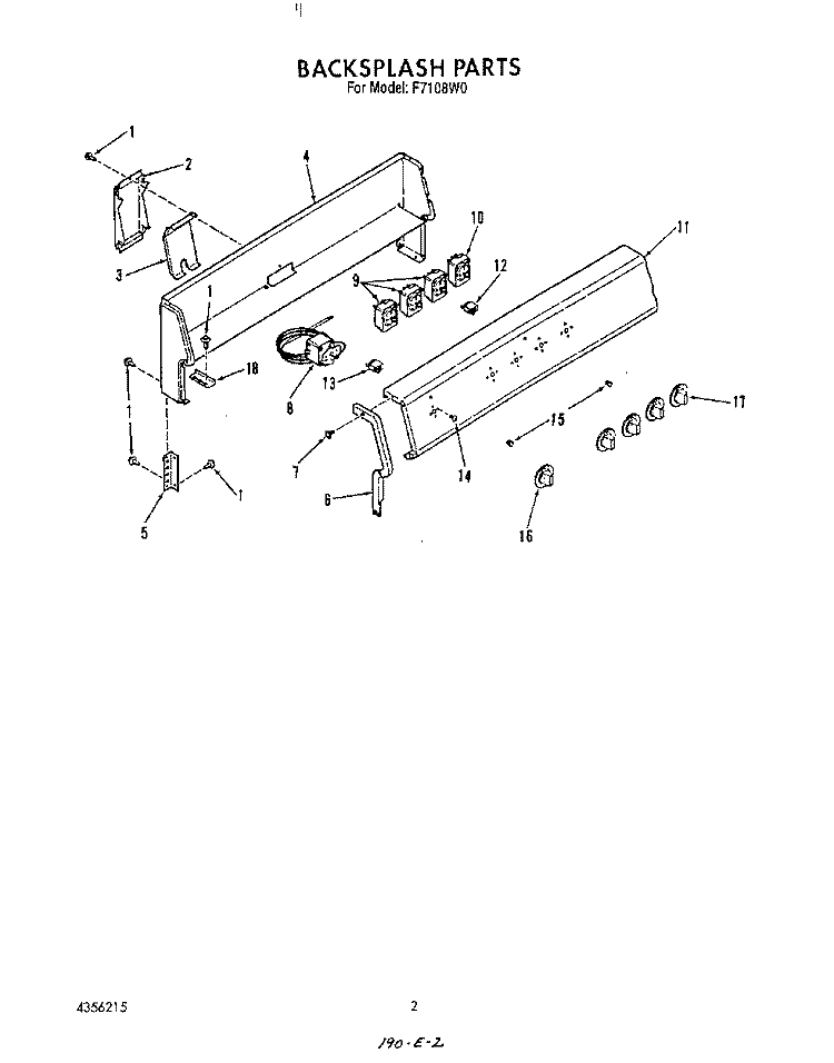 BACKSPLASH , LIT/OPTIONAL Diagram and Parts List for F7108W0  Roper Range