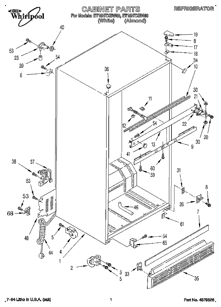 CABINET Diagram and Parts List for ET18HTXBN00  Whirlpool Refrigerator