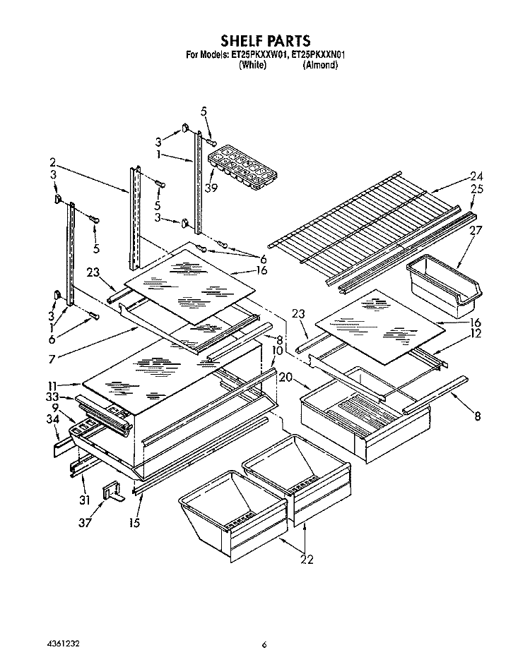 SHELF, LIT/OPTIONAL Diagram and Parts List for ET25PKXXW01  Whirlpool Refrigerator