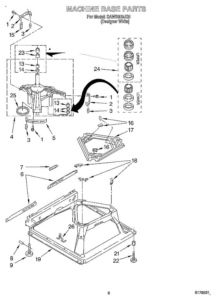 MACHINE BASE Diagram and Parts List for SAWS800JQ0  Whirlpool Washer