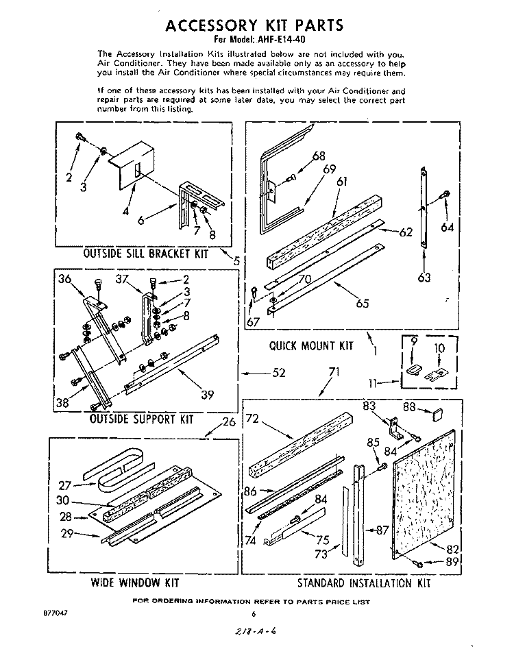 ACCESSORY KIT Diagram and Parts List for AHFE1440  Whirlpool Air Conditioner