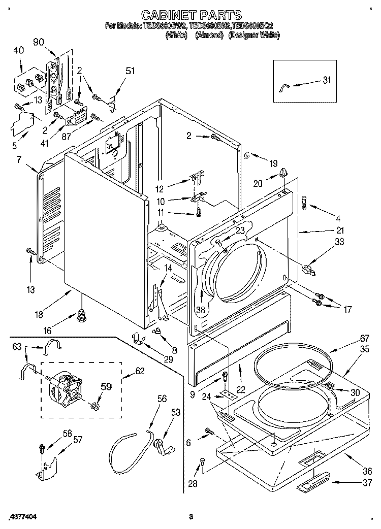 SECTION Diagram and Parts List for TEDS680BQ2  Estate Dryer