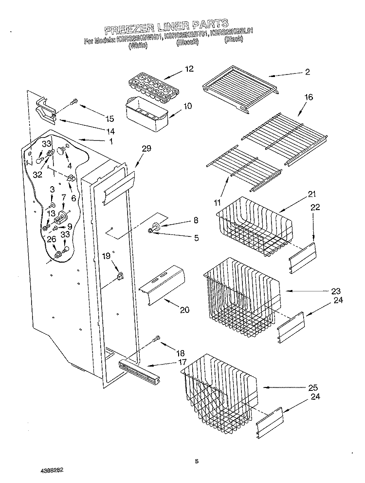 FREEZER LINER Diagram and Parts List for KSRS25KGWH01  KitchenAid Refrigerator