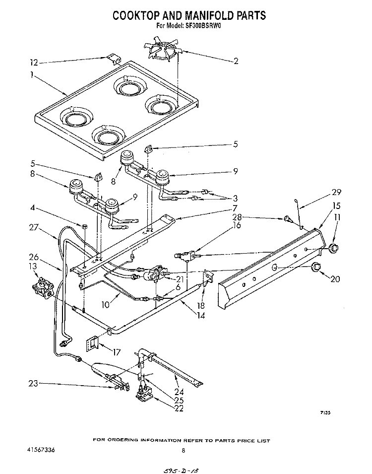 COOKTOP AND MANIFOLD , LITERATURE AND OPTIONAL Diagram and Parts List for SF300BSRW0  Whirlpool Range