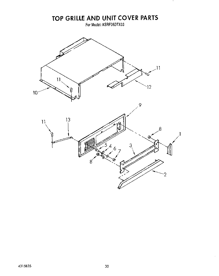 TOP GRILLE AND UNIT COVER Diagram and Parts List for KSRF36DTX03  KitchenAid Refrigerator