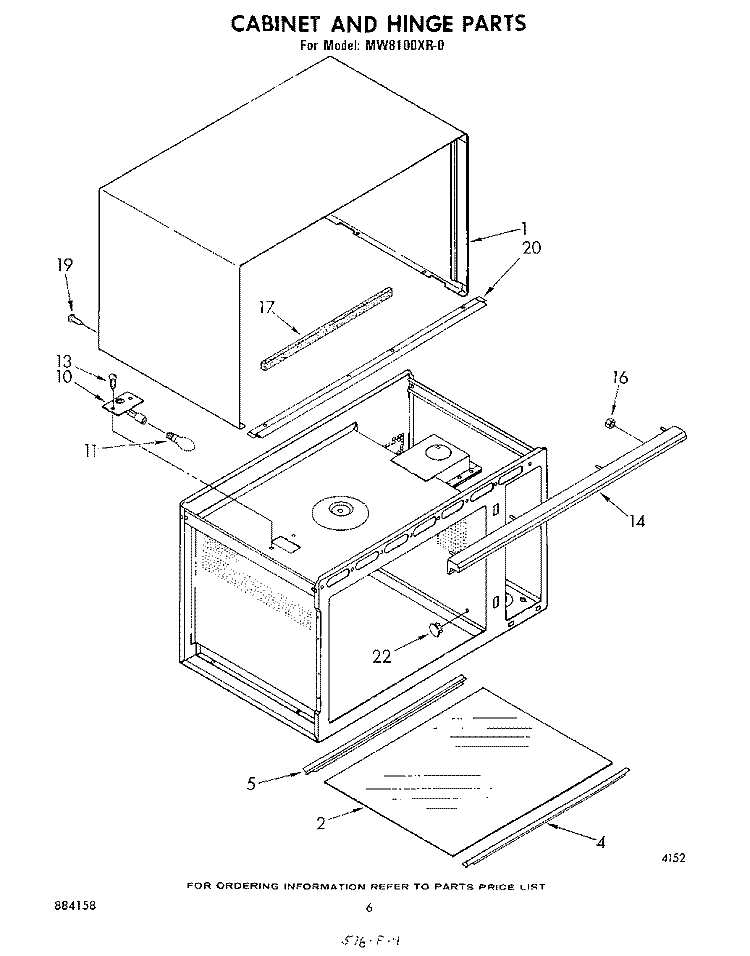 CABINET AND HINGE Diagram and Parts List for MW8100XR0  Whirlpool Microwave
