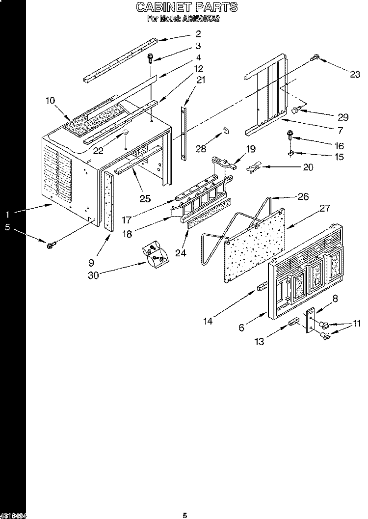 CABINET Diagram and Parts List for AR0500XA2  Whirlpool Air Conditioner