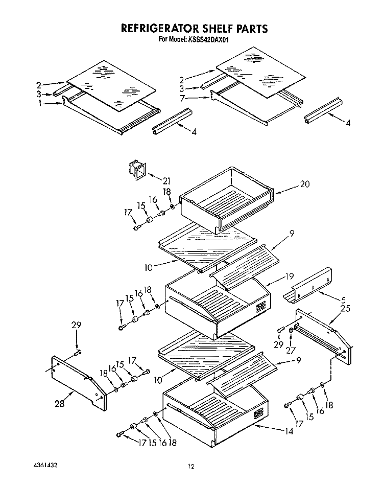 REFRIGERATOR SHELF Diagram and Parts List for KSSS42DAX01  KitchenAid Refrigerator