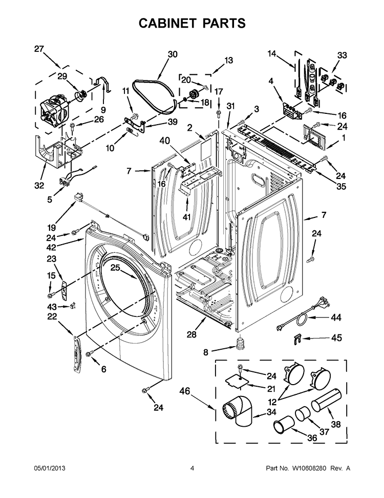 CABINET PARTS Diagram and Parts List for YWED70HEBW0  Whirlpool Dryer