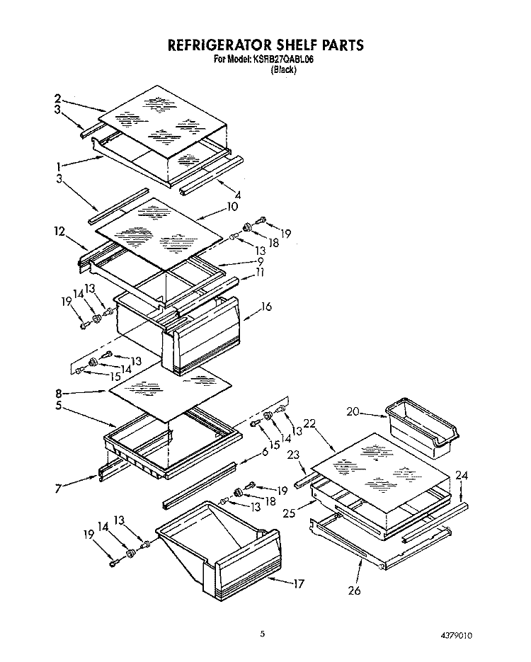 REFRIGERATOR SHELF Diagram and Parts List for KSRB27QABL06  KitchenAid Refrigerator