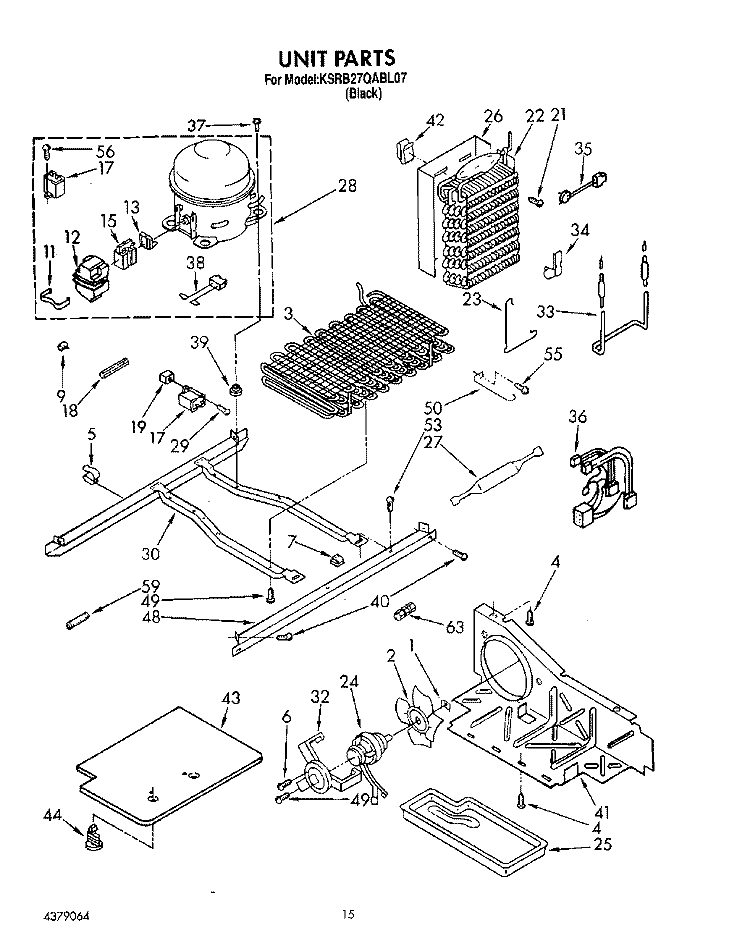 UNIT Diagram and Parts List for KSRB27QABL07  KitchenAid Refrigerator