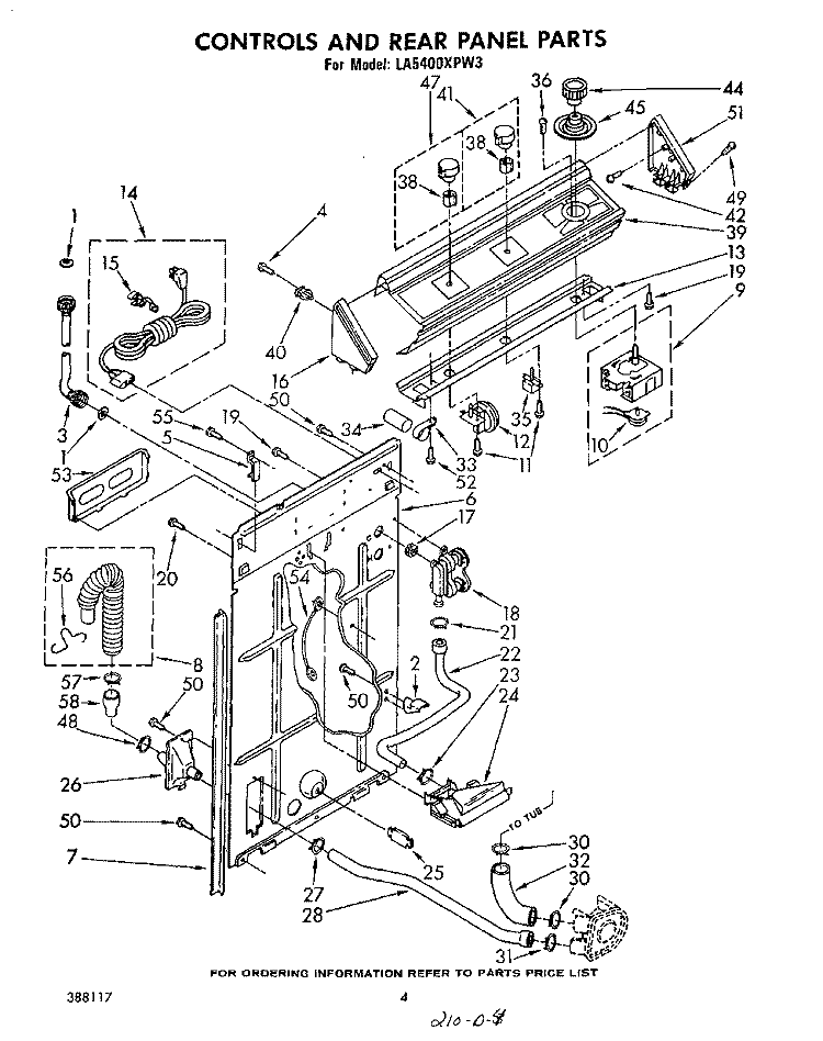 CONTROLS AND REAR PANEL Diagram and Parts List for LA5400XPW3  Whirlpool Washer