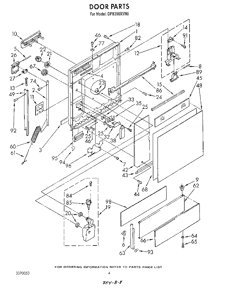 DOOR Diagram and Parts List for DP8350XVN0  Whirlpool Dishwasher