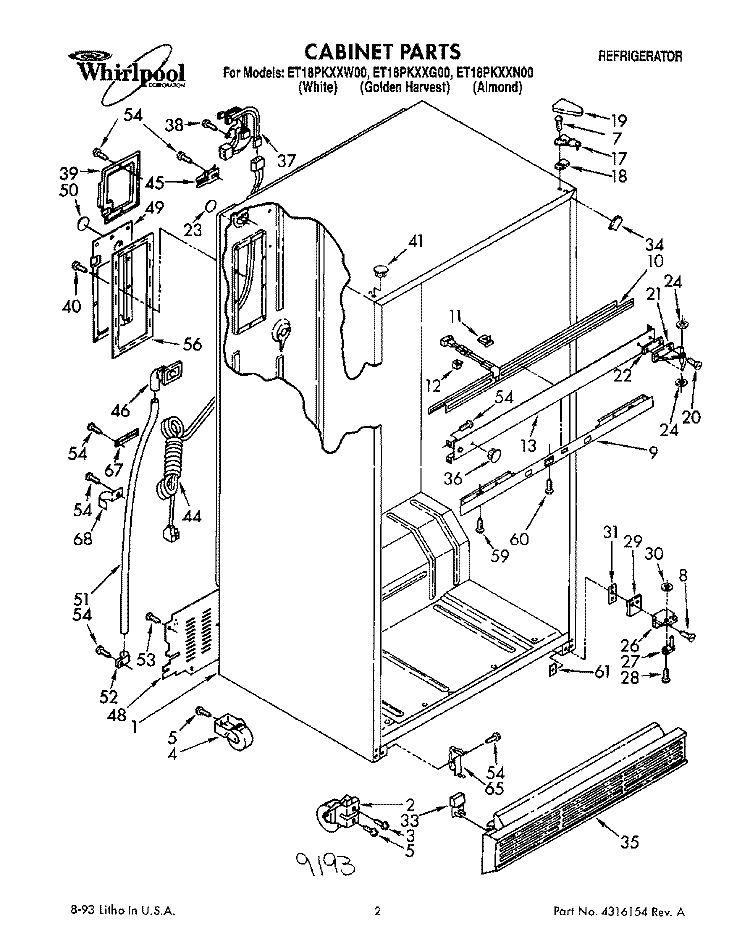 CABINET PARTS Diagram and Parts List for ET18PKXXG00  Whirlpool Refrigerator