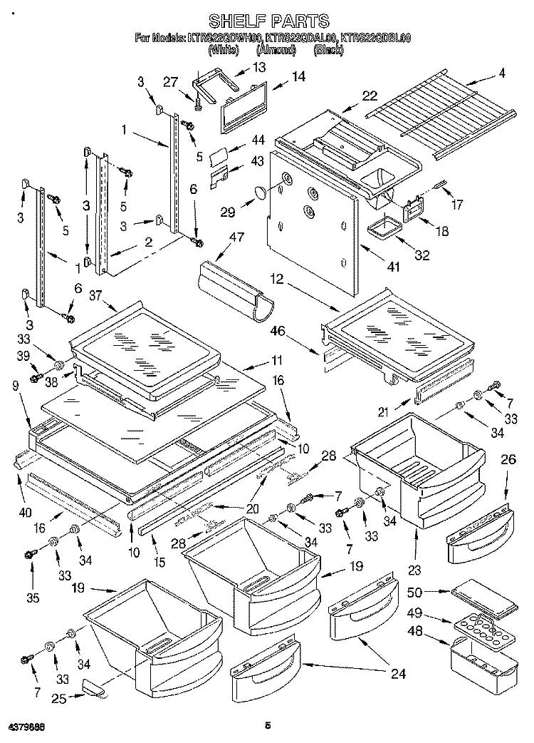 SHELF Diagram and Parts List for KTRS22QDAL00  KitchenAid Refrigerator