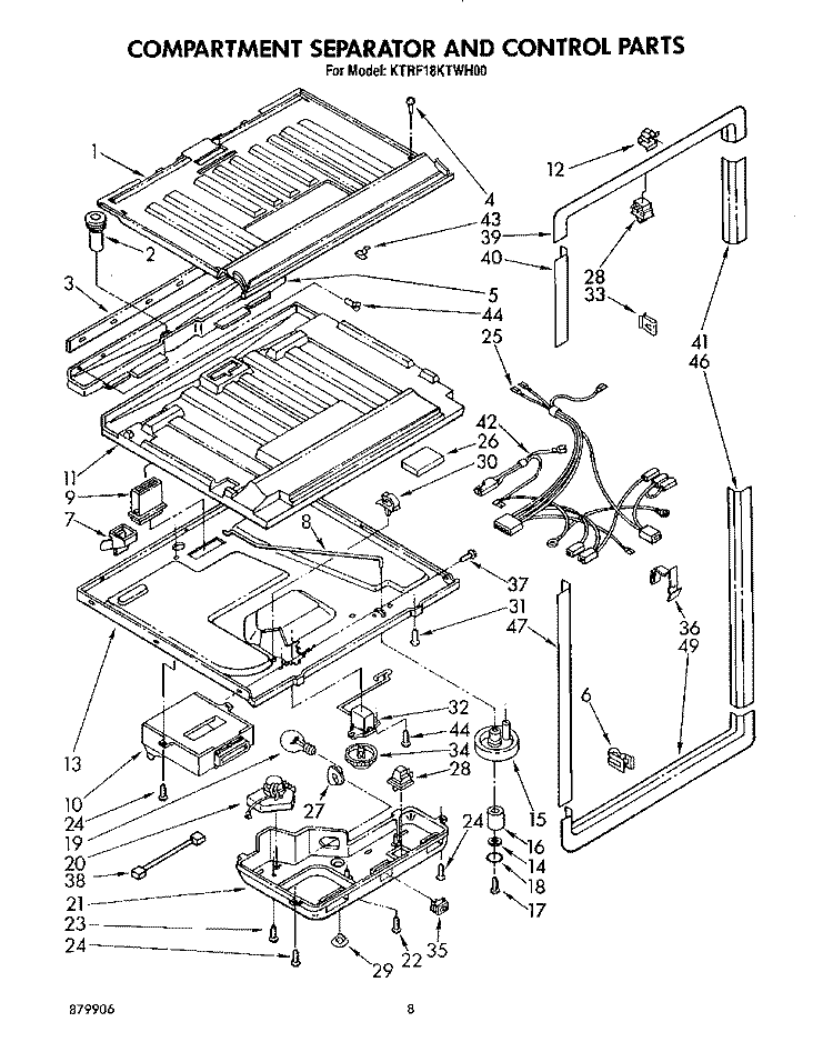 COMPARTMENT SEPARATOR AND CONTROL Diagram and Parts List for KTRF18KTWH00  Whirlpool Refrigerator