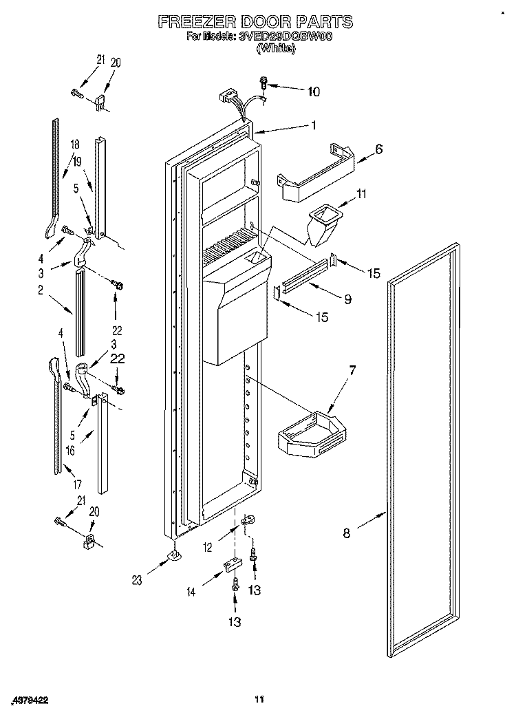 FREEZER DOOR Diagram and Parts List for 3VED29DQBW00  Whirlpool Refrigerator