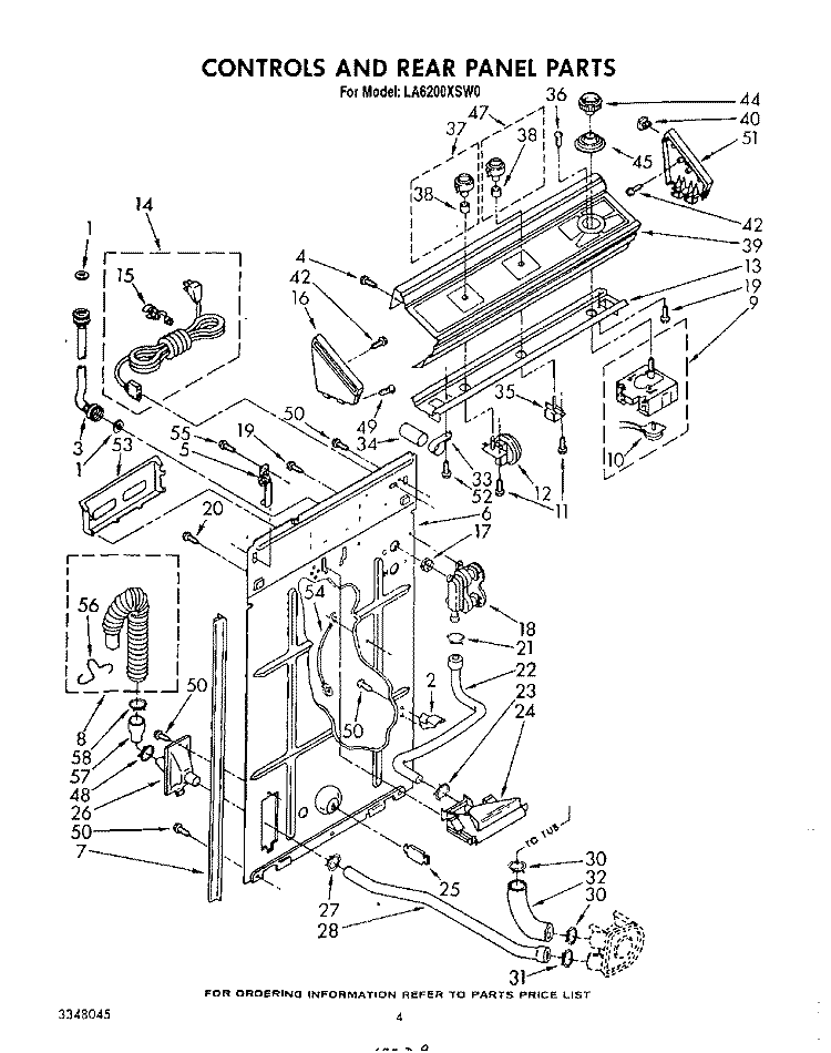 CONTROLS AND REAR PANEL Diagram and Parts List for LA6200XSW0  Whirlpool Washer