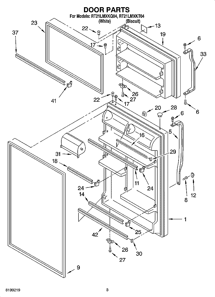 DOOR PARTS Diagram and Parts List for RT21LMXKQ04  Roper Refrigerator