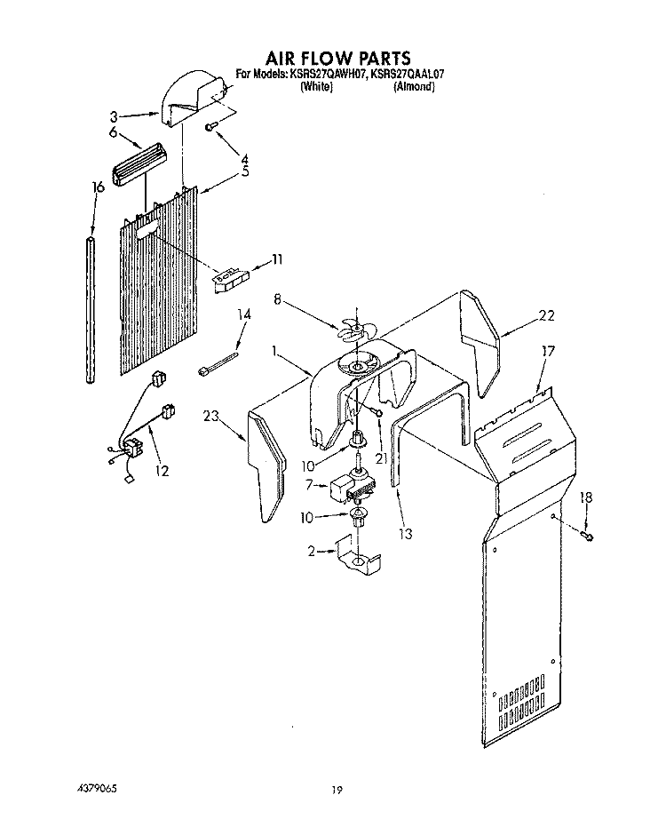 AIR FLOW Diagram and Parts List for KSRS27QAWH07  KitchenAid Refrigerator