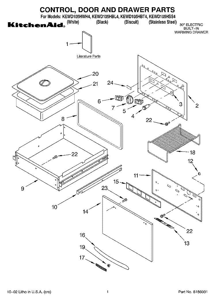 SECTION Diagram and Parts List for KEWD105HBL4  KitchenAid Warming Drawer