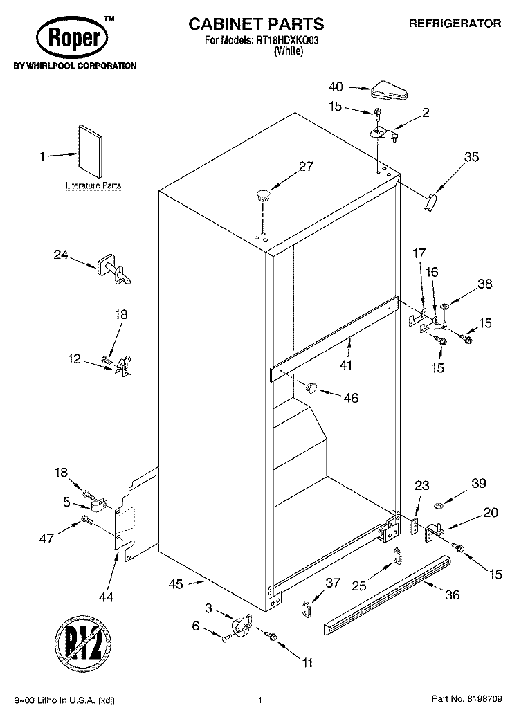 CABINET PARTS Diagram and Parts List for RT18HDXKQ03  Roper Refrigerator